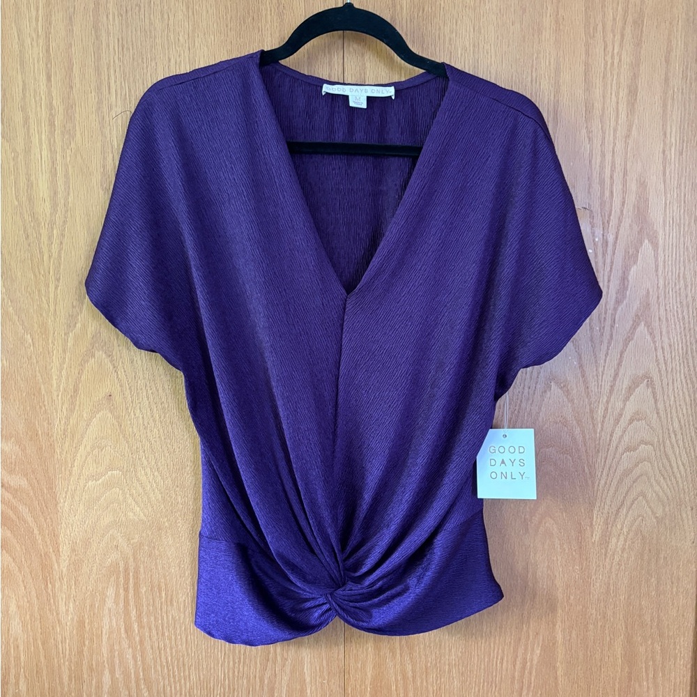 Purple Dolman Sleeve Tie Front Blouse